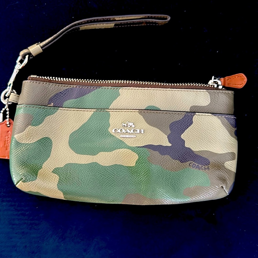 Coach camouflage leather wristlet w card slots
